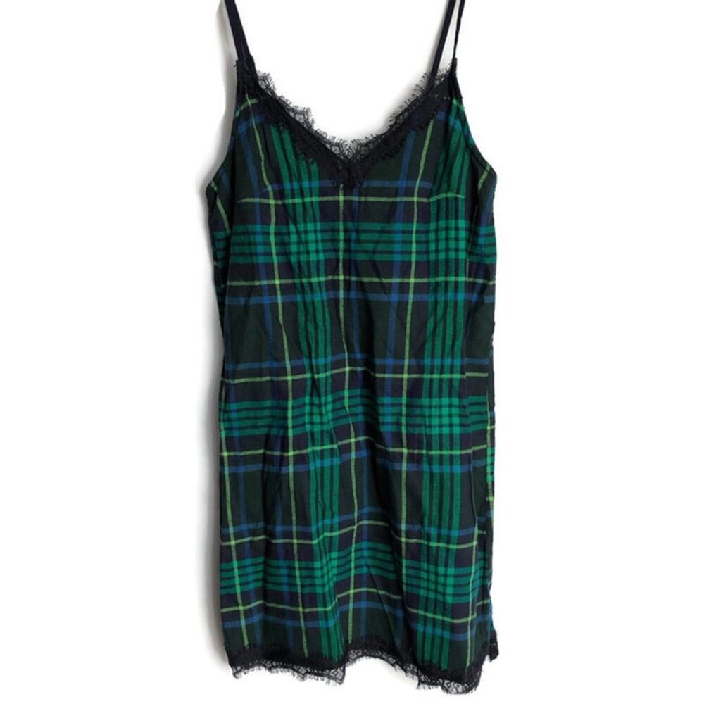 aerie plaid eyelash lace v-neck flannel lace pj nightie dress size XS